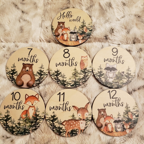 NWOT Baby Woodland animals month tags - Picture 2 of 3